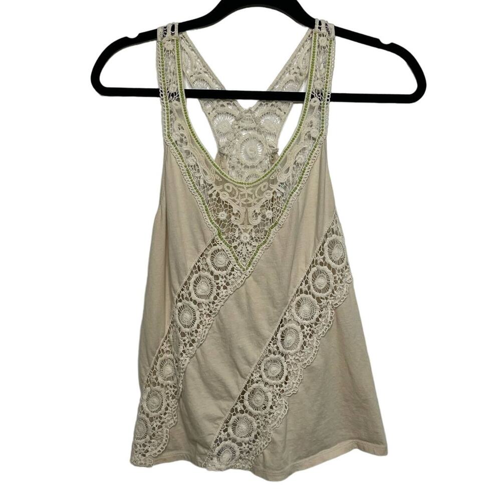 Kimchi Blue Lace Crochet Sleeveless Scoop Neck Racerback Tank Cream S Boho Fairy